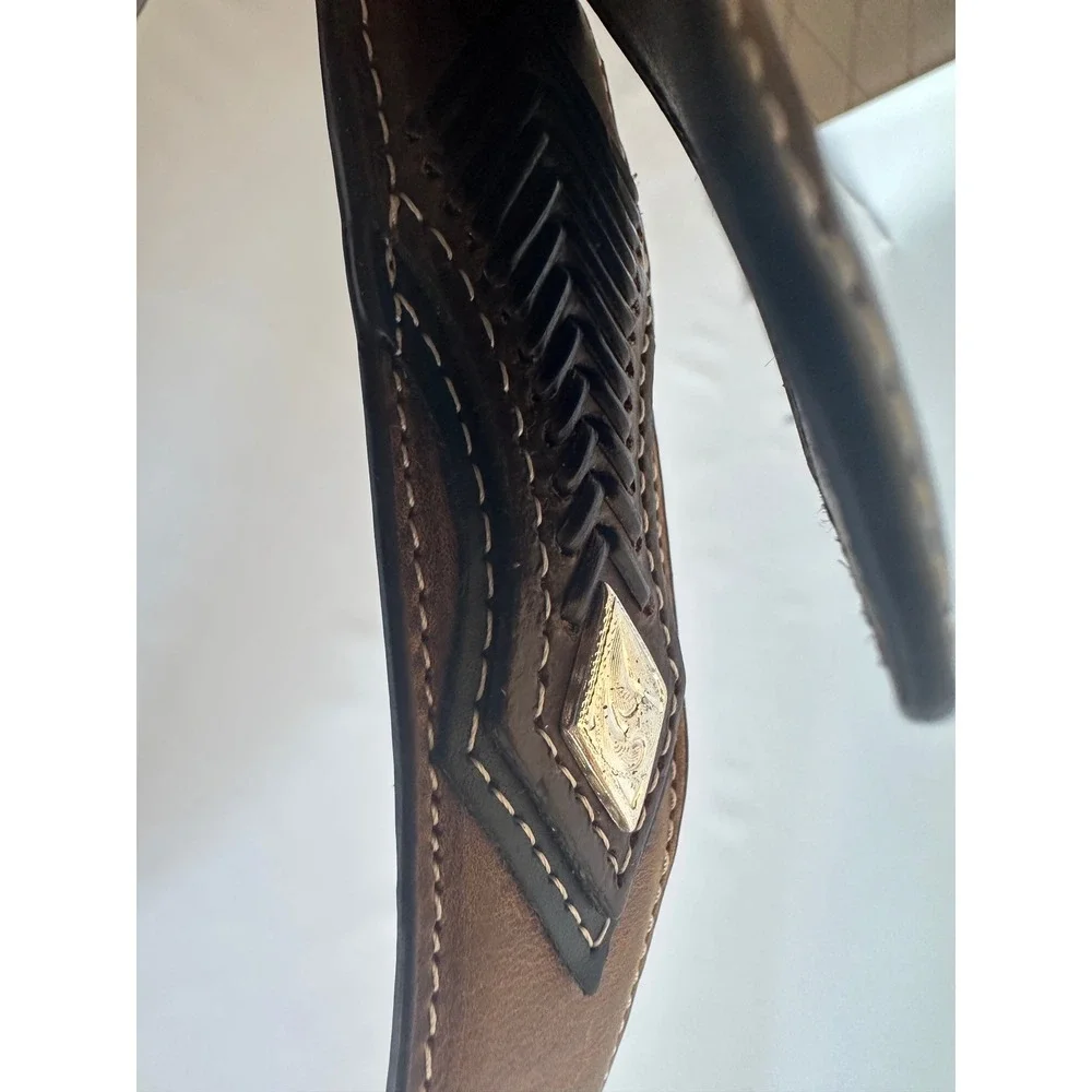 Nocona Belt Co Men's Brown Leather Western Belt Engraved Buckle Size 38 Rancher